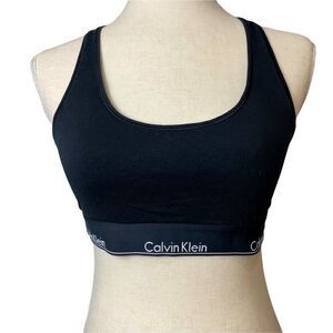 Calvin Klein Logo Solid Black Racerback Sports Bra Cotton Stretchy size L